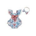 thumbnail image 1 of SUNSIOM Baby Bow Overalls Romper Flutter Sleeve Layered Ruffled Hem Lace Trim Square Neck Jumpsuit Headband Outfits, 1 of 6