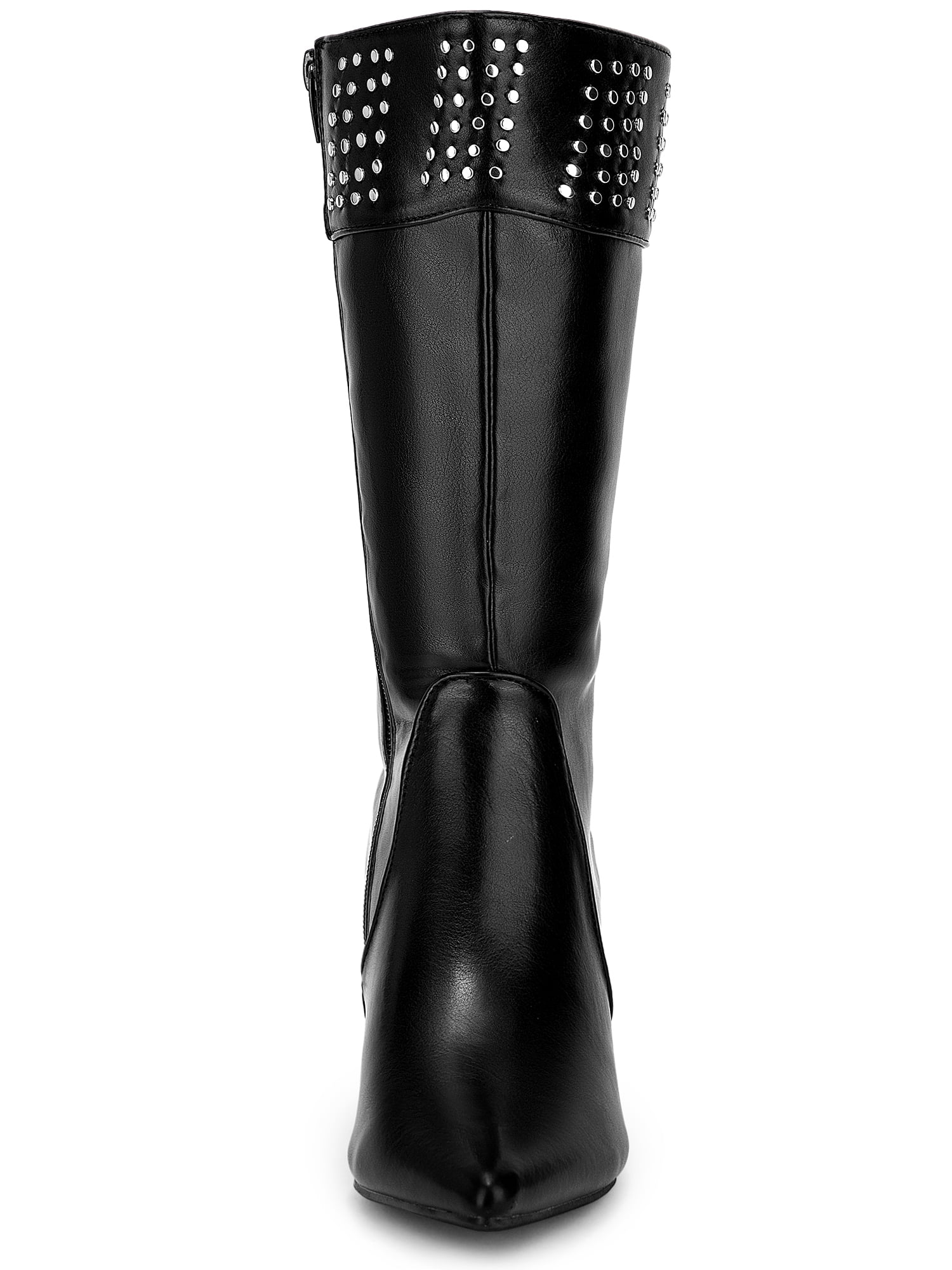 DARING DIVA Women's Stylish Pointed Toe Kitten Heel Knee High Boots Black 8.5