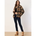 thumbnail image 4 of Chaqueta de Forro Polar de Tela de Cuadros para Mujer con Botones Chaqueta Informal de Vello marrón S, 4 of 5