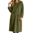 thumbnail image 4 of LEAVINGSUO Nightgowns for Women Plus Size Long Sleeve Pullover Winter Casual Nightgown long dress with plush fabric For Home Use Army Green L, 4 of 7