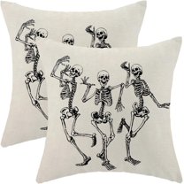 Halloween Pillow Covers 18x18 Set of 2, Skull Skeleton Halloween Decorative Throw Pillows Linen Vintage Farmhouse Halloween Cushion Covers for Sofa Couch Outdoor Home Decor