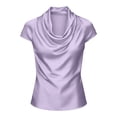 thumbnail image 5 of Wensltd Spring Summer Trendy Top Womens Solid Color Satin Cowl Neck Short Sleeve Tee Elegant Blouse for Office Purple L, 5 of 7