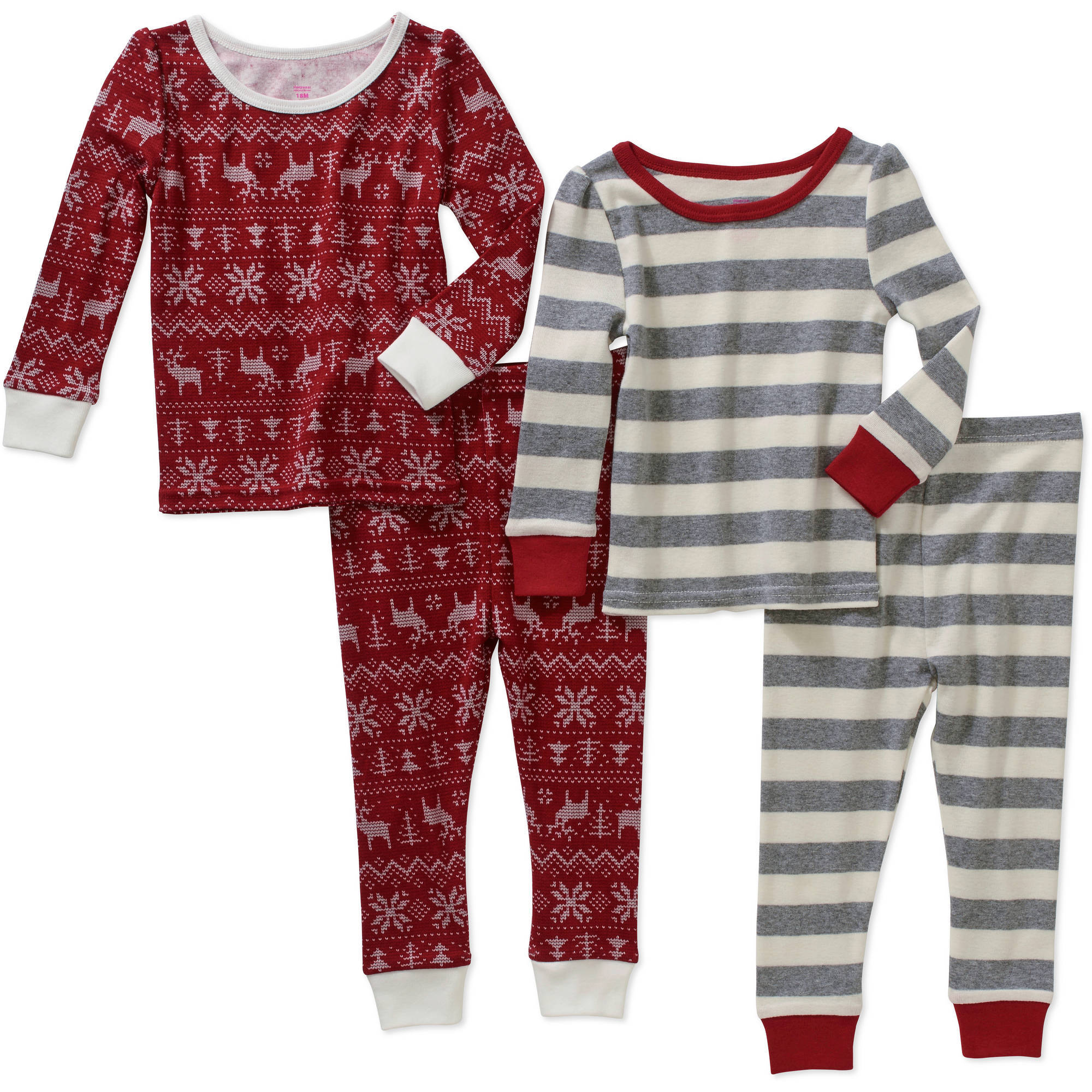 Baby Toddler Girl Cotton Tight Fit Pajamas, 4piece set