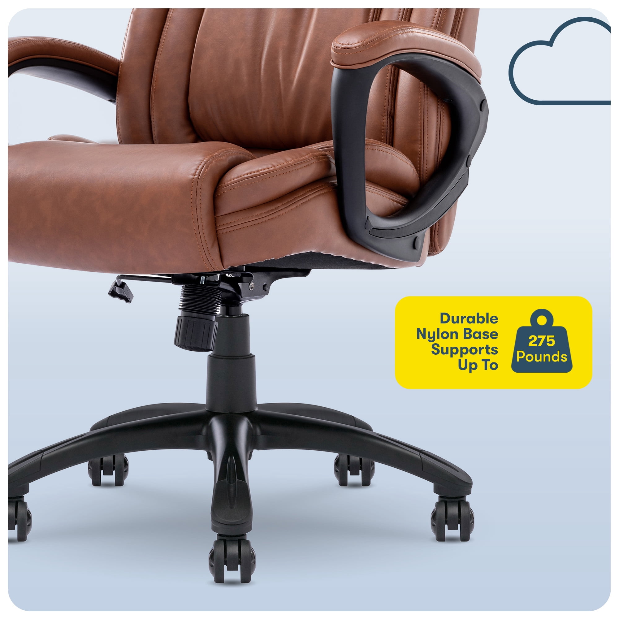 Serta Garret Executive Office Chair, Ergonomic Mid-Back with Lumbar Support, Bonded Leather, Cognac