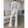 thumbnail image 5 of Women'S 2 Piece Pants Sets Long Sleeve Zip Short Top Pants Sexy- Slim Lounge Tracksuit Outfits Light Grey S, 5 of 7
