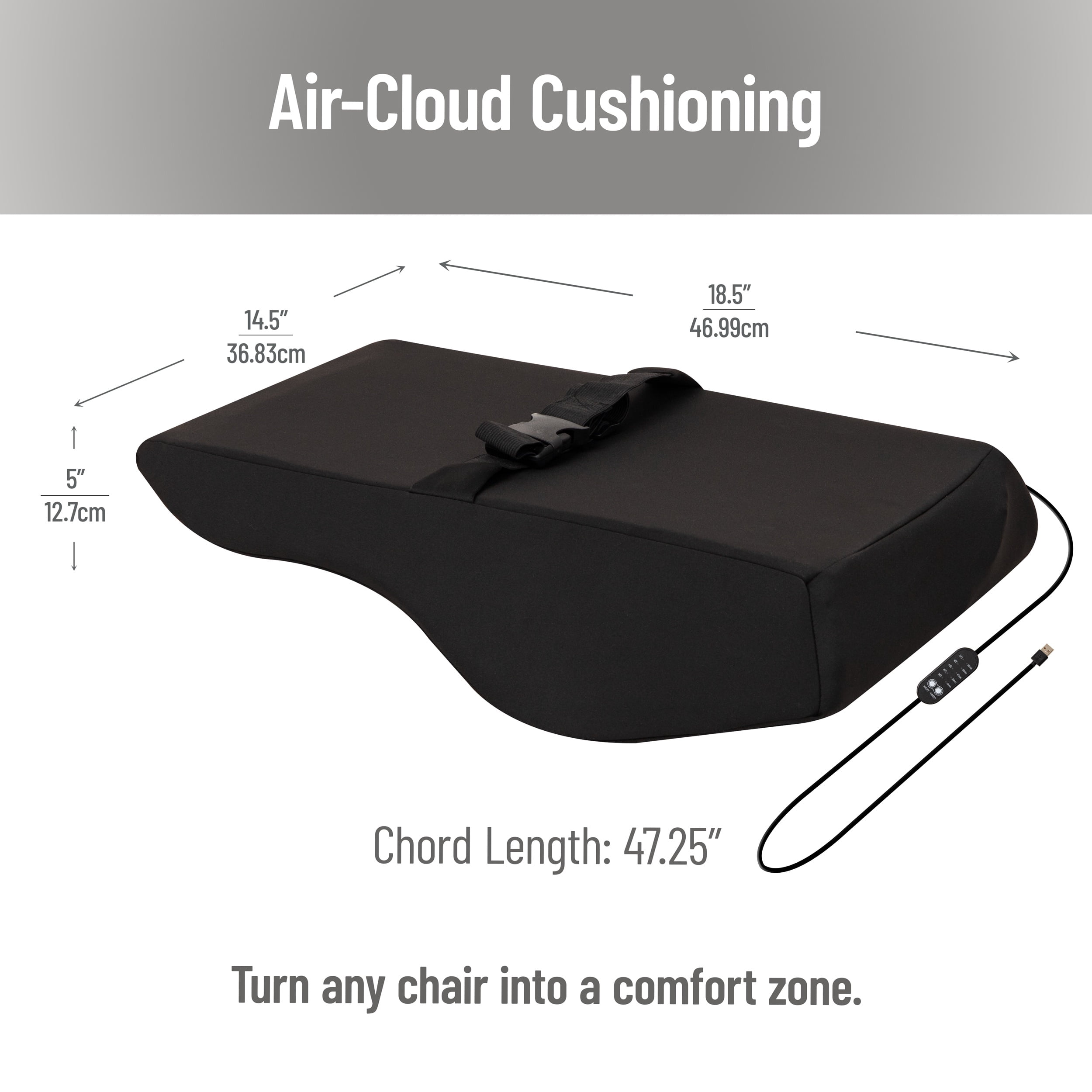 Mind Reader Heated Air-Cloud Lumbar Cushion, Ergonomic Memory Foam Back Support Pillow with Adjustable Heat Settings and Timer, Black