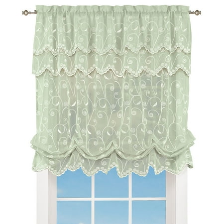 Sheer Balloon Curtain Shade With Scroll Pattern Rod Pocket Top