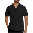 thumbnail image 2 of ZRGHAOYLQ Waffle Henley Shirt Men Big and Tall Short Sleeve Shirts Plus Size Solid Color Shirt Turndown Collar Stylish Tops Loose Fit Muscle Shirt, 2 of 9