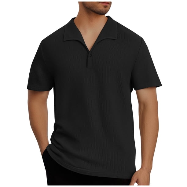 Camisas de Manga Larga para Hombres Botón de Solapa de Color Sólido Abajo Top Suelto, Blusa de Moda Casual Poliéster