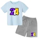 thumbnail image 4 of Conjunto de camiseta de cuello redondo de algodón para niños de verano con 24 mangas cortas y pantalones cortos casuales estampados para niños y niñas de 2 a 12 años, 4 of 5