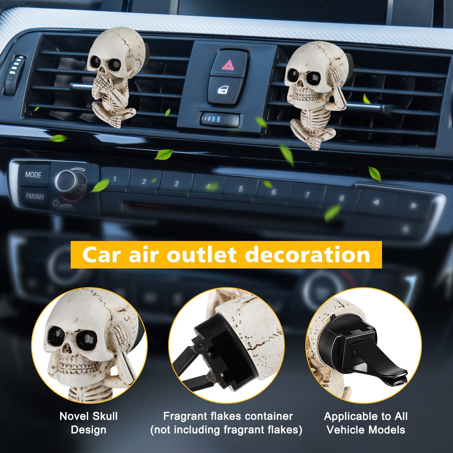 Funny Car Interior Accessories ,2PCS skull car air freshener Clips, spooky  car accessories, Must Have Halloween Decor Gifts for Men, Father/Dad,  Husband, Son, Brother, Boyfriend, Him, Women (A+C) 