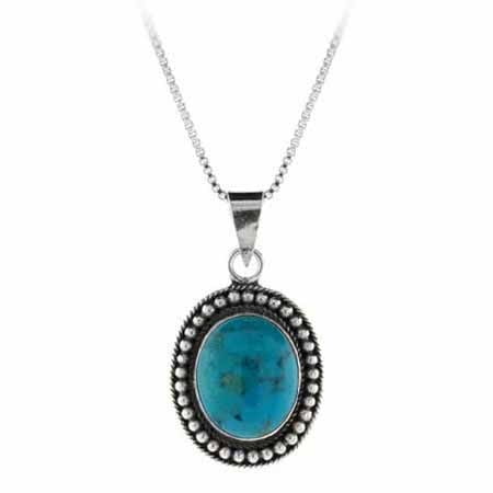- Reconstituted Blue Turquoise Stone Sterling Silver Bali Beaded Oval Pendant