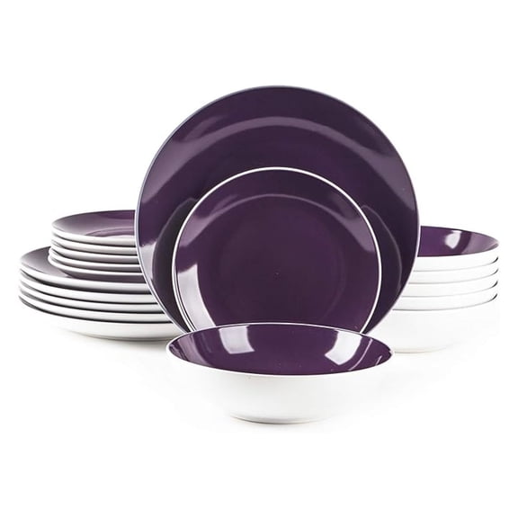 Coupe Shape 18pc Dinnerware Set, Outside White   Inside
