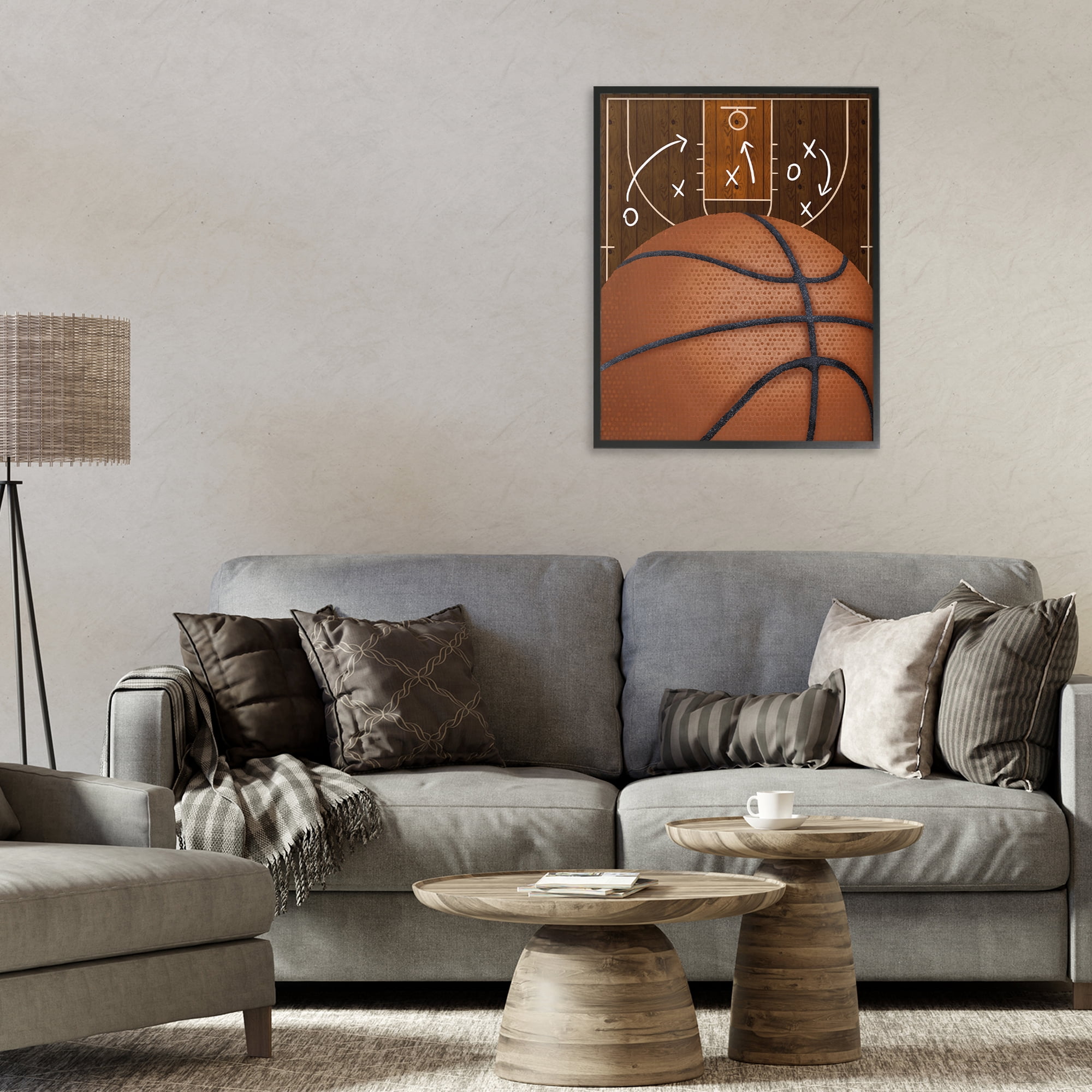 Stupell Industries Basketball Court Tactics Black Framed Giclee Art, design by Jennifer Stith