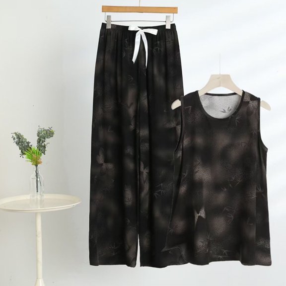 Weiqiqre 2 Piece Sets for Women Summer Sleeveless Tank Top and Full-Length Loose High Waisted Pajama Set Two-Piece Pjs