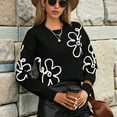 thumbnail image 5 of Women'S Casual Long Sleeve Round Neck Top Drop Shoulder Pattern Cable Knit Pullover Sweater Black L, 5 of 8