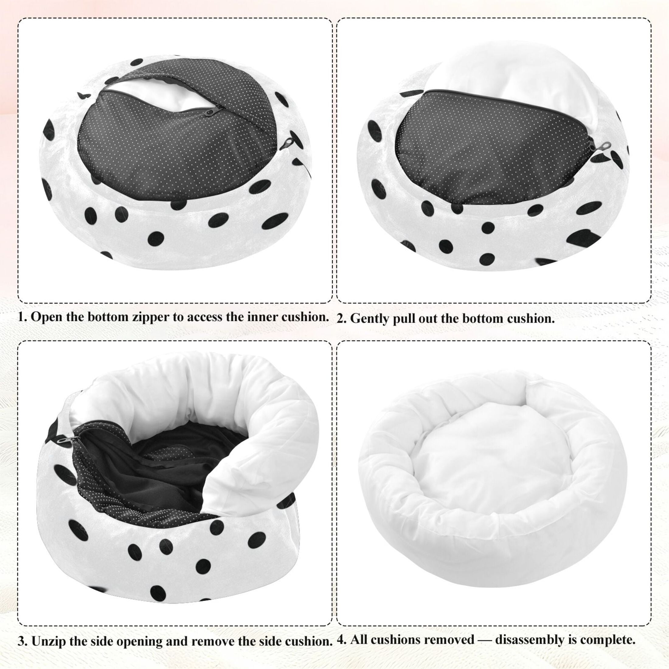 Iauyy Pet Couch Donut Cat Bed for Indoor Cats/Small Dogs Washable & Machine with Non-slip Bottom Calming Cat Furniture, Smoothly Seamless Polka Dots (M)