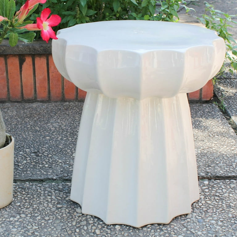 International Caravan Round Scalloped Ceramic Garden Stool International Caravan Round Scalloped Ceramic Garden Stool