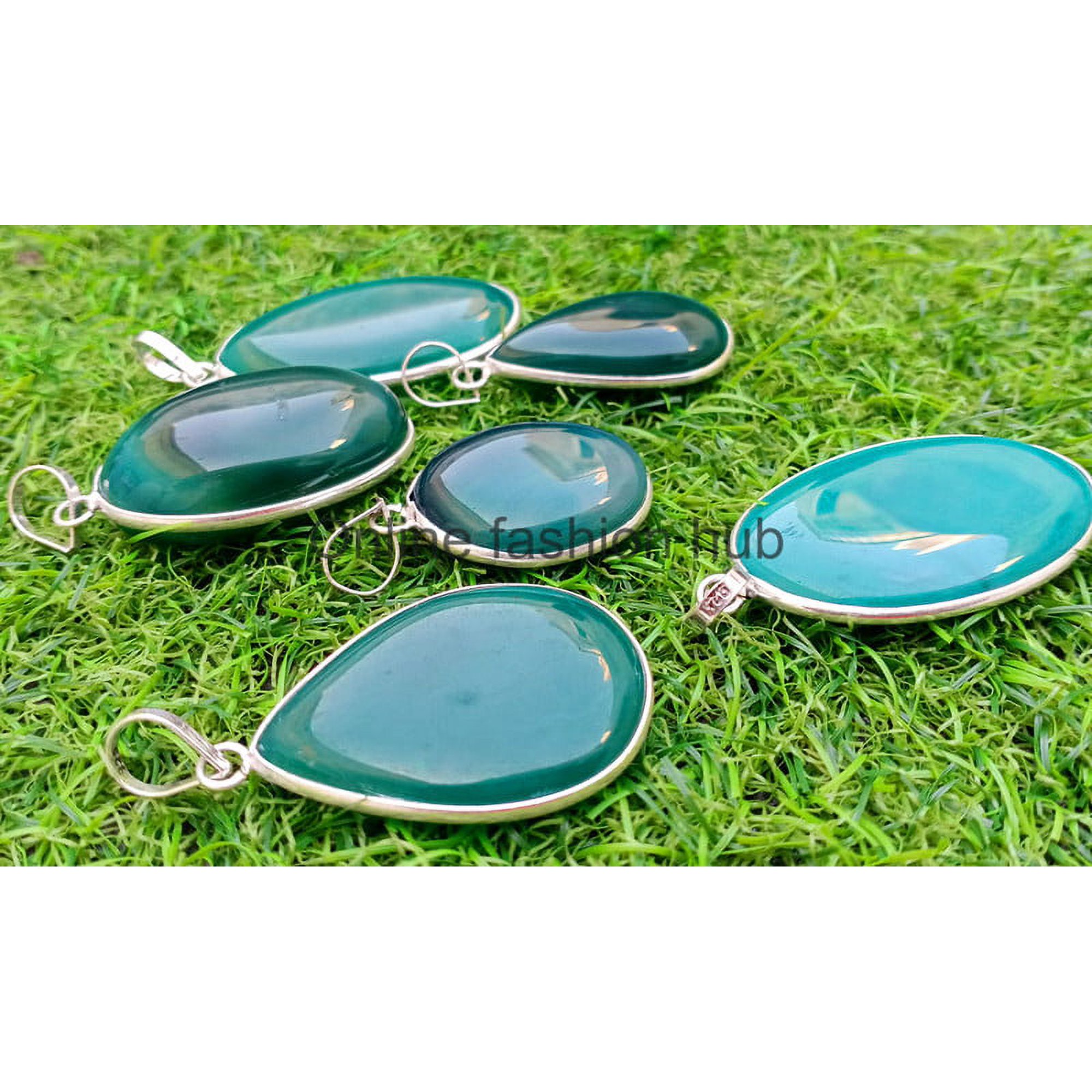 Green Onyx Gemstone 925 Sterling Silver Plated Handmade Pendant 5 pcs