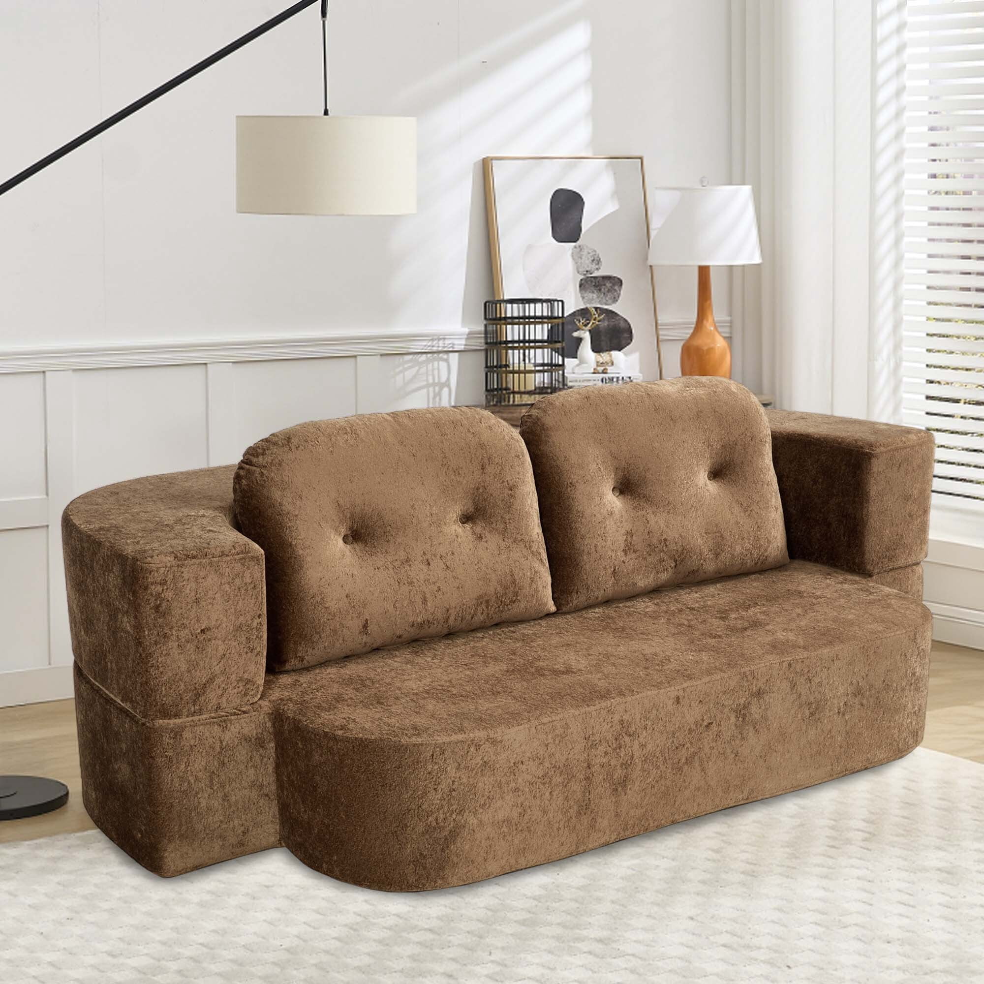 GNIXUU 78.7" W Boneless Cloud Loveseat Sofa, 2 in 1 Convertible Floor Folding Couch Bed Furniture, No Assembly Compressed Comfty Foam Lounge Sleeper for Apartment Office Bedroom Living Room