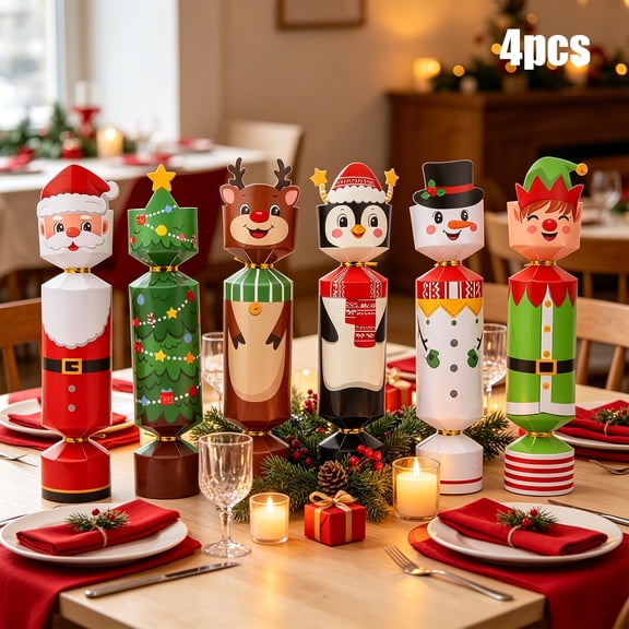 24pcs Christmas Cracker Candy Boxes, Six Paper Cylinder Styles Include Four of Each Pattern for Treat Packaging, Party Favor Containers Hold Candy Small Surprises and Table Decorations