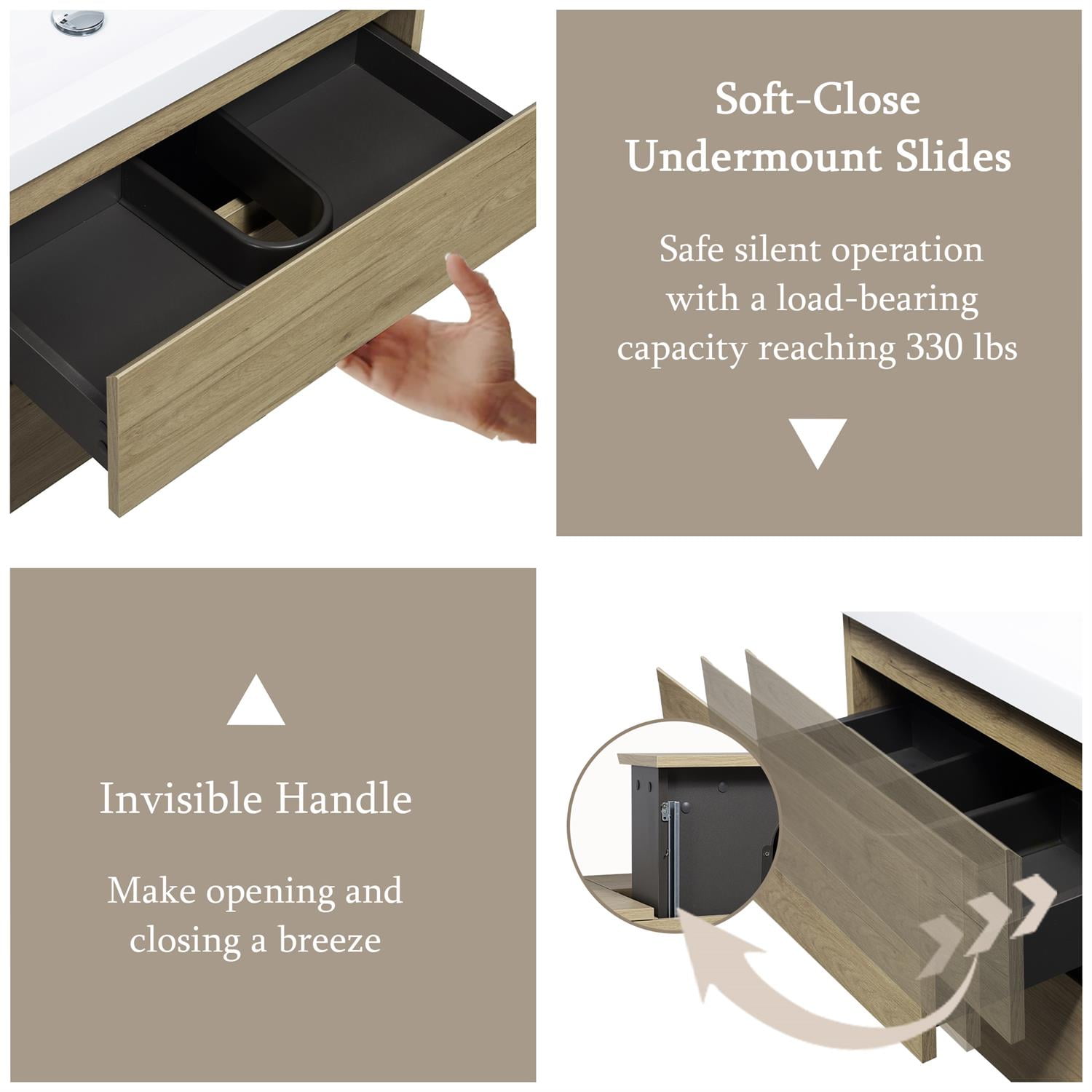 Demi Bonn 30" Floating Bathroom Vanity with Sink, Resin Top Basin and 2 Soft Close Drawers, Faucets and Drains Not Included, Brown