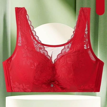 Wireless Bras Plus Size  Xunlbb Woman s Lace Thin Style Ventilate Large Size Bra Without Steel Rim(Red 44/100C)