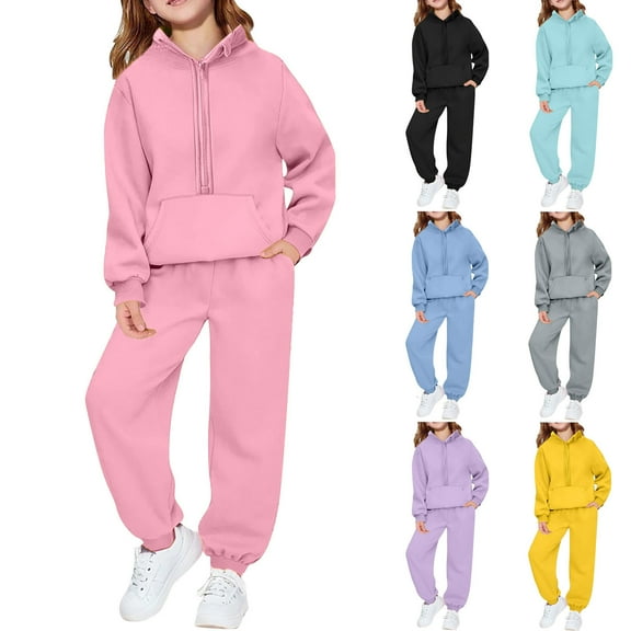 Miluxas Girls 2 Piece Outfits Sweatsuit Kids Half Zip Hoodies Sweatshirt and Sweatpants Set Yellow 12-13Years