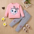 thumbnail image 2 of NOLDARES Infant Toddler Girls Cute Winter Outfits 2pcs Set Long Sleeve Soft Tee and Elastic Waist Pants Clothes Clothing(Pink,3-4 Y), 2 of 6