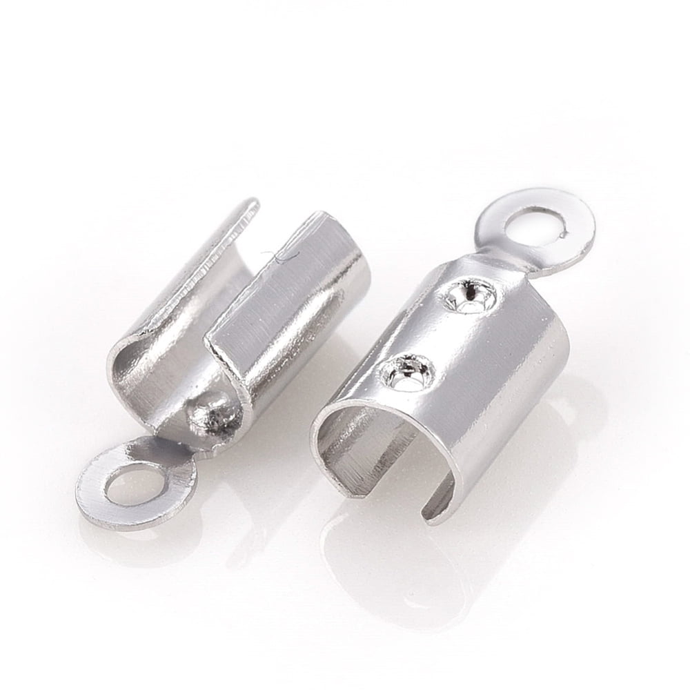 2000 pc Brass Folding Crimp Ends Fold Over Crimp Cord Ends Platinum 8x3~3.5mm Hole: 1mm Inner Diameter: 3mm