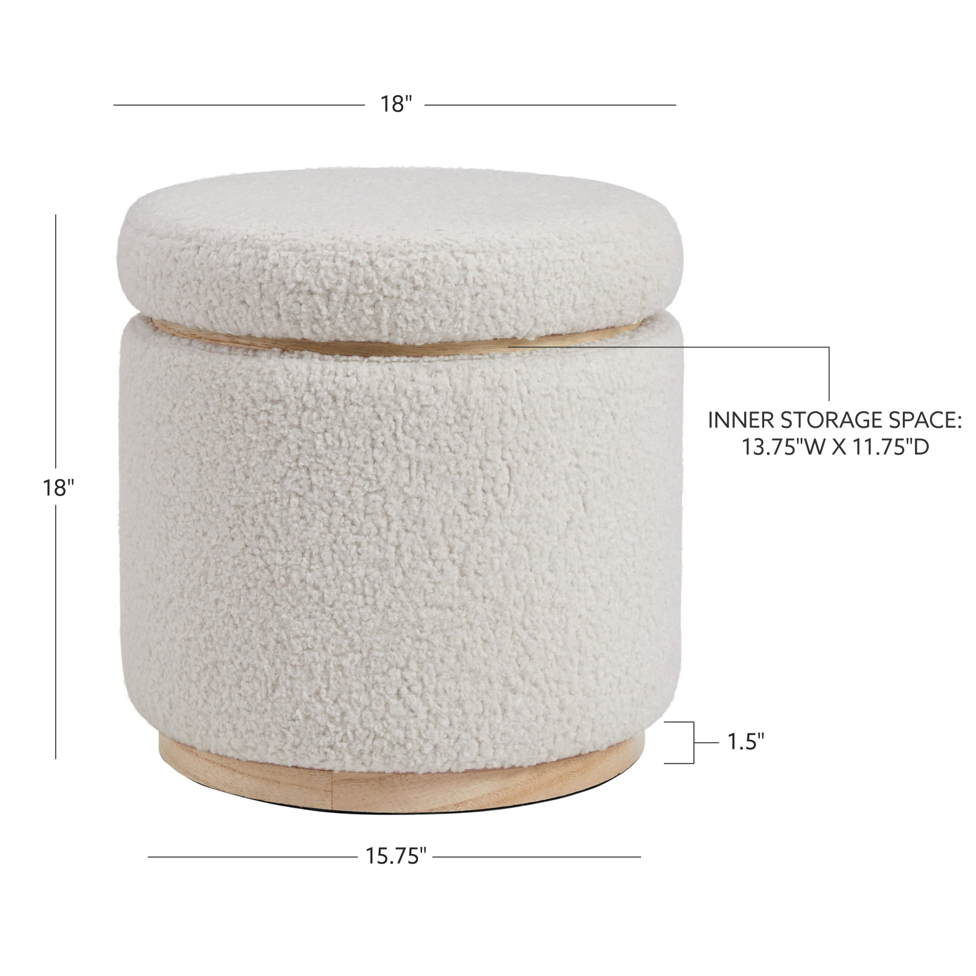 Linon Primrose Faux Sherpa Storage Ottoman, Natural