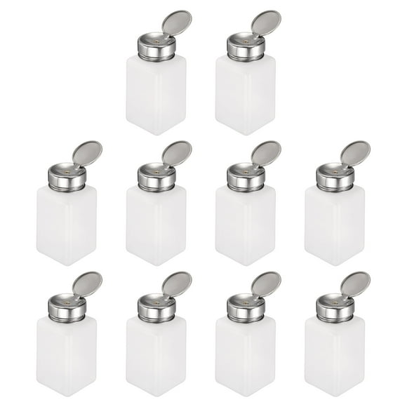 Distributeur de Solvant et d'Alcool 10 Pcs 200 ml (6,7 Oz) Dissolvant de Vernis à Ongles, Bouteille Pompe à Pression avec Tête de Pression en Acier Inoxydable pour Nettoyant à l'Acéton, Dissolvant de Vernis, Blanc