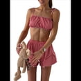 thumbnail image 2 of Conjunto de 2 Piezas de Pantalones Cortos de Verano para Mujer, Camisola Corta A Cuadros, Sujetador y Pantalones Cortos, Conjuntos para Festivales y Fiestas Rave. Rojo XL, 2 of 8