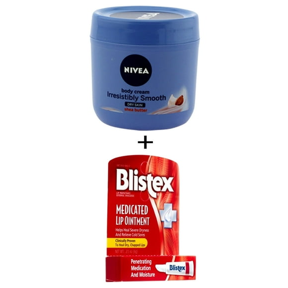 Blistex Onguent pour Lèvres Médicamenteux & Nivea Crème pour le Corps Irrésistiblement Lisse - Peau Sèche