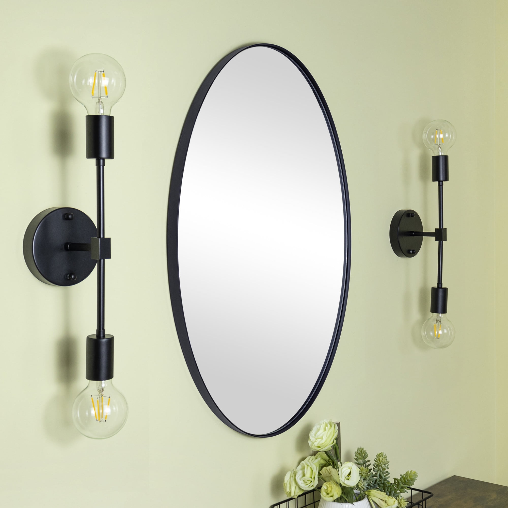 GRACTO Oval Black Bathroom Mirror 20" x 30" Matte Black Metal Framed