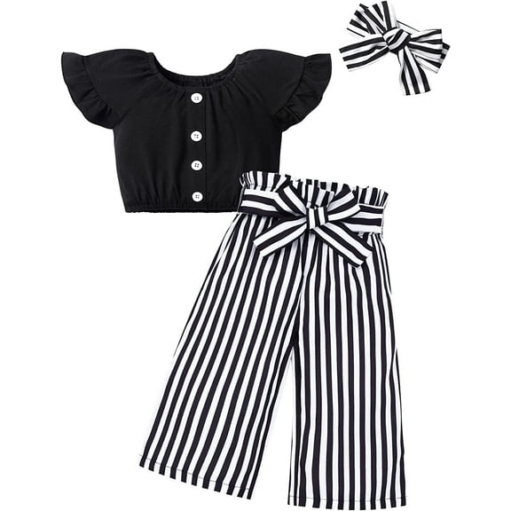 Girls Clothes Summer Outfits Sets with Short Sleeve T-Shirt Top   Girls Casual Pants  Headband 3Pcs Set18-24 Months