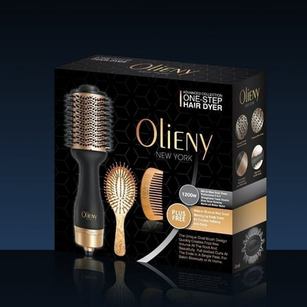 Olieny One-Step Round Brush Hair Dryer and Volumizer Hot Air Brush, Smooth, Frizz-Free Styling Tool, Lightweight, Black