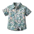 thumbnail image 2 of Boys Hawaiian Shirt Print Short Sleeve Button Down Shirt Cotton Casual Tropical Beach Summer Tops for Kids 0-9 Years, 2 of 8