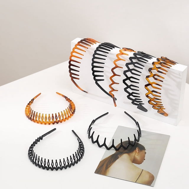 Juego de 8 diademas de plástico con peine para el pelo con dientes de tiburón (color negro + Color marrón) diademas de belleza sin esfuerzo