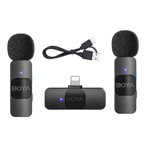 Micrófonos BOYA BY-V2 One-Trigger-Two 2.4G Sistema de micrófono inalámbrico Clip-on Micrófono de teléfono Omnidireccional Mini micrófono de solapa Emparejamiento automático Reducción de ruido intelige