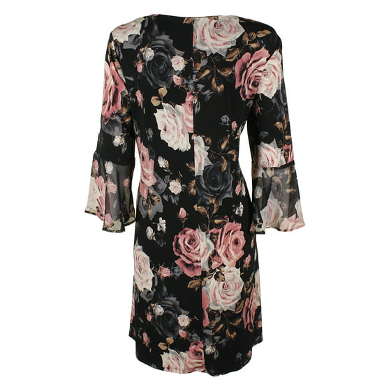 Connected - Connected Plus Size Black Multi Bell-Sleeve Floral Print ...