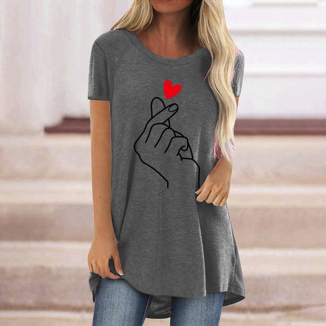 Hauts d'Été Grande Taille pour Femmes Mode Décontractée Imprimé Col Rond T-shirt Manches Courtes Ample Blouse Chandail Col en V T-shirt Femmes en Solde