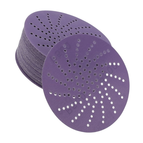 Unique Bargains 50 Pcs 5" 500 Grit Universal Sanding Discs - Round Hook and Loop Sandpaper - Polyester Film Purple