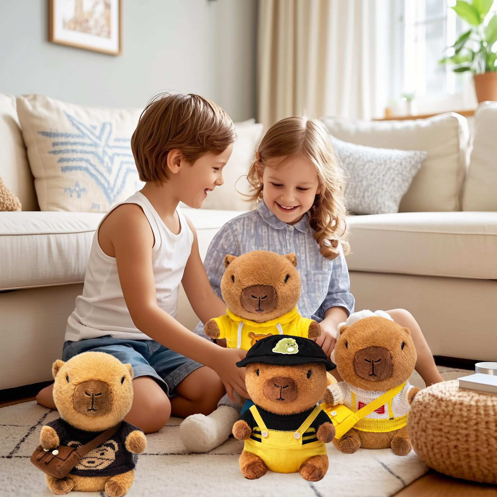 YSZZYSM 8-inch Capybara Plush Toy with 9 Clothes & Accessories, Super Soft Stuffed Animal Dress Up Set for Kids Ages 3-7
