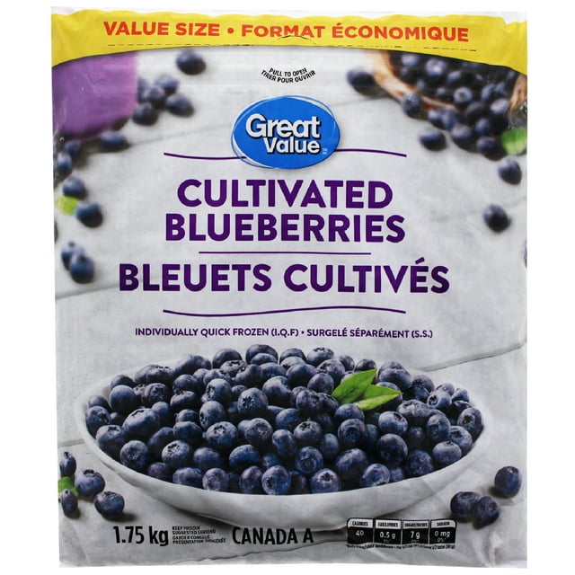 Great Value Frozen Cultivated Blueberries, IQF, Canada A, Value Size, 1.75 kg