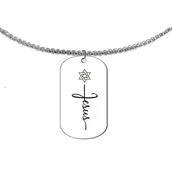 Messianic Adjustable Dog Tag With Star Of David Over Jesus, Silver Box Chain, Hypoallergenic-Safe, No Nickel, Lead, or Cadmium In The Metal ©2023