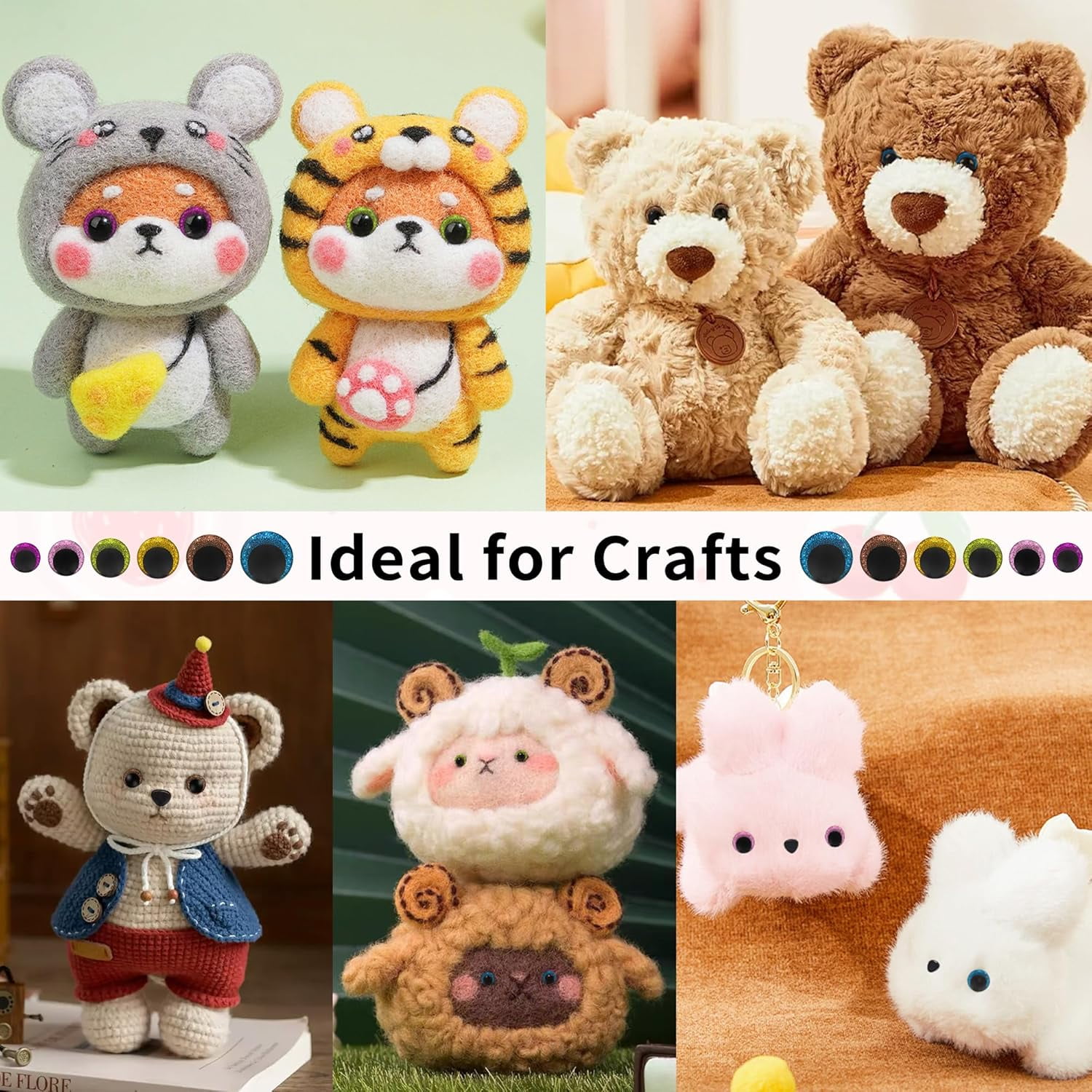 420-Piece 3D Glitter Moon Safety Eyes and Noses for Crochet Animals, 12-30mm Amigurumi Doll Making Supplies with Bowl Washers, DIY Stuffed Animal Craft Kit