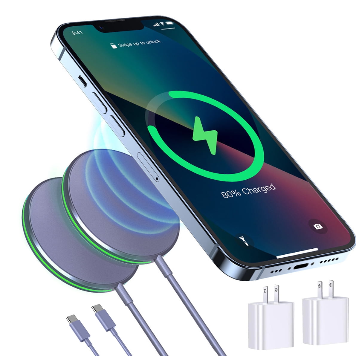 2 Pack 15W Magnetic Wireless Charger Mag-Safe Compatible with iPhone 17-12 Series & AirPods, 20W Adapter 6ft Cable Wireless Charging Pad