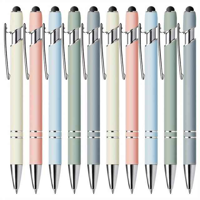 10-Pack Metal Retractable Ballpoint Pens with Touchscreen Stylus Tips - Medium Point, Smooth Writing, Anti-Slip Grip, Compatible with Various Devices - Ideal for Everyday Use, Ages 14+