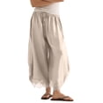 thumbnail image 2 of Women Lace Trim Wide Leg Pants Summer Casual Cropped Drawstring Elastic Waist Lightweight Trousers with Pockets, XL, 2 of 6